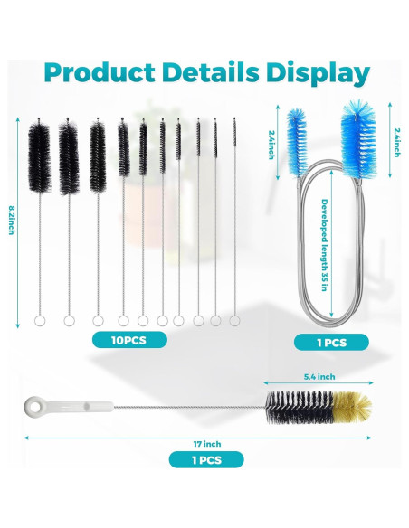 Juego de 12 cepillos limpiadores Juntianze para botellas y tubos