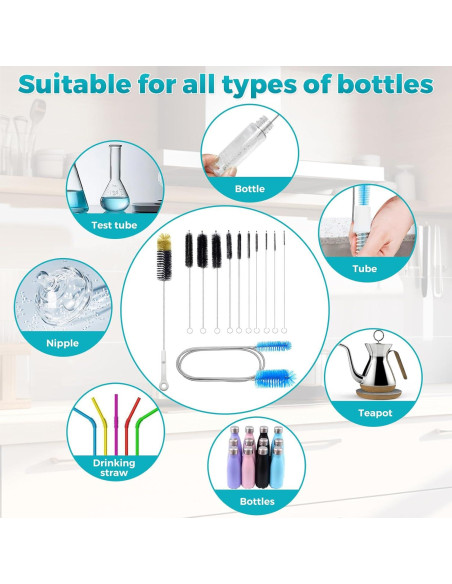 Juego de 12 cepillos limpiadores Juntianze para botellas y tubos