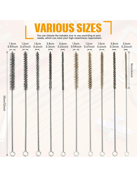 Cepillos de Tubo de Alambre Perthlin - 10 Piezas, 5 Tamaños