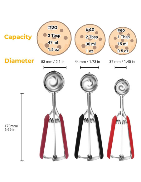 Juego de cucharas para galletas Amroicus 3 piezas acero inoxidable