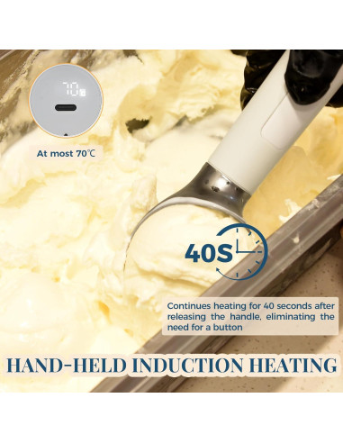 Cuchara de Helado Calentada Recargable IP67 - 70C - Blanca