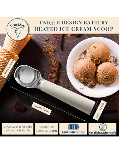 Cuchara de Helado Calentada Recargable IP67 - 70C - Blanca