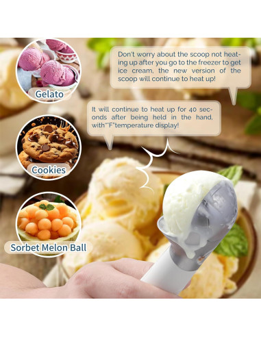 Cuchara de Helado Calentada Recargable IP67 - 70C - Blanca