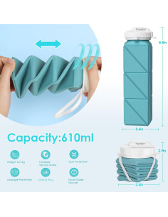 Botella de Agua Plegable Popdigito 610ml Verde a Prueba de Fugas 2