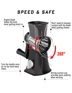 Rallador de Queso Rotatorio JEVOCOM 3 en 1 Acero Inoxidable 2