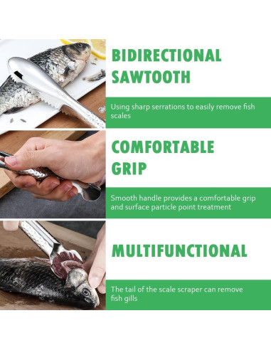 Removedor de Escamas de Pescado OneNine, Acero Inoxidable, 2 Piezas