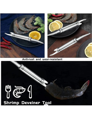 Cuchillo multifuncional 5 en 1 Melostu para desvenar camarones 23cm