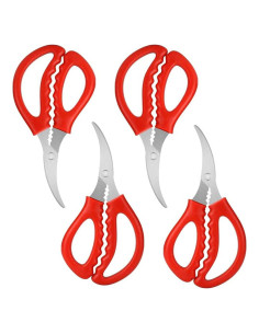 Tijeras de Mariscos Calary 4 Piezas Acero Inoxidable Rojo