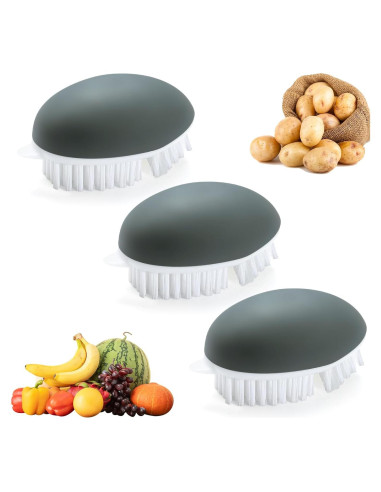 Paquete de 3 cepillos de verduras Roucerlin - Gris, 9.9x5.8 cm