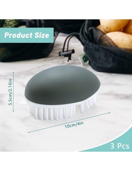 Paquete de 3 cepillos de verduras Roucerlin - Gris, 9.9x5.8 cm