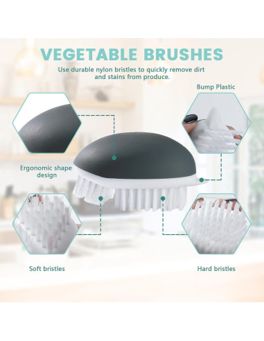Paquete de 3 cepillos de verduras Roucerlin - Gris, 9.9x5.8 cm