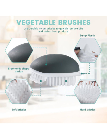 Paquete de 3 cepillos de verduras Roucerlin - Gris, 9.9x5.8 cm