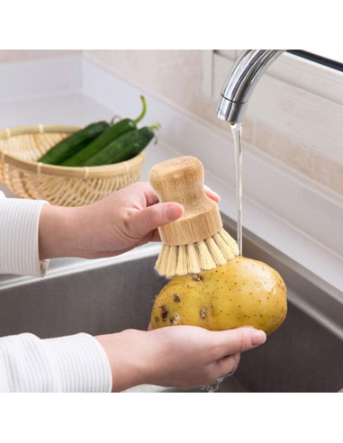 4 Cepillos de Palma de Bambú Vankcp Redondos para Lavar Platos