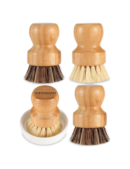 Set de Cepillos de Fregar de Bambú SUPERWASH PLUS - 4 Piezas