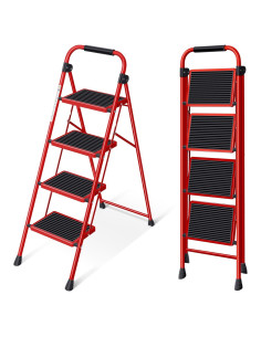 Escalera Plegable KINGRACK 4 Escalones Antideslizante Roja