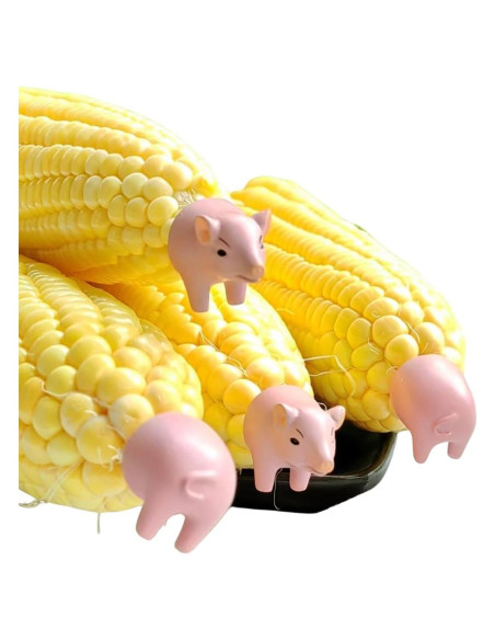 Juego de 4 Sujetadores de Maíz Cerdo Rosa Edlike - Pintados a Mano
