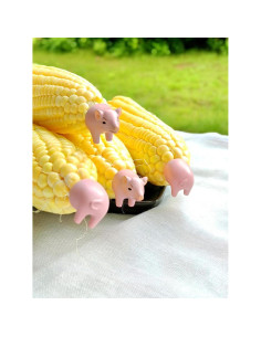 Juego de 4 Sujetadores de Maíz Cerdo Rosa Edlike - Pintados a Mano 2