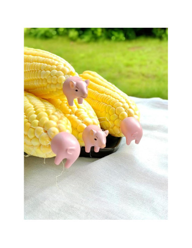Juego de 4 Sujetadores de Maíz Cerdo Rosa Edlike - Pintados a Mano
