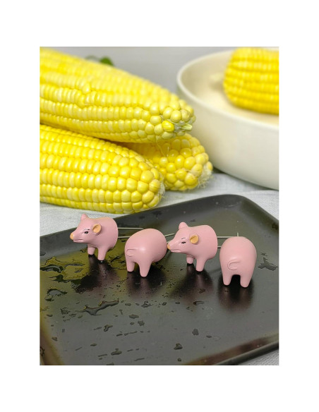 Juego de 4 Sujetadores de Maíz Cerdo Rosa Edlike - Pintados a Mano