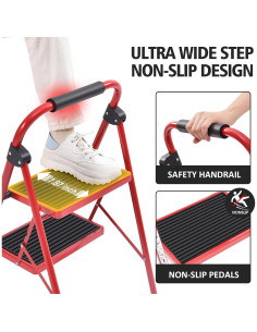 Escalera Plegable KINGRACK 4 Escalones Antideslizante Roja 2