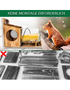 Comedero para Ardillas PFNRTH de Madera Natural 3.79L 2