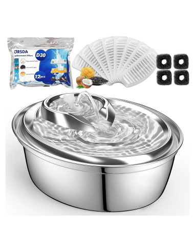 Fuente de Agua para Gatos ORSDA 2L Acero Inoxidable Automática