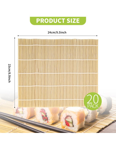 20 Estera de Sushi de Bambú Axigundaone 24x22.5 cm Reutilizable