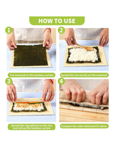 20 Estera de Sushi de Bambú Axigundaone 24x22.5 cm Reutilizable