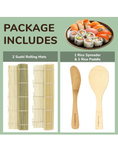 Kit de Sushi BambooMN - 2 Esteras, Cucharón y Esparcidor 2