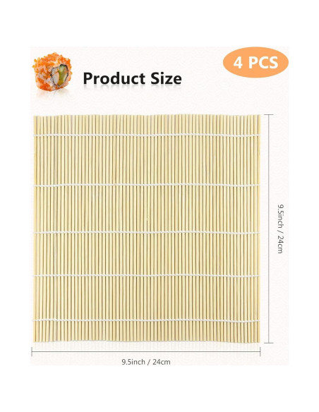 Estera de Bambú para Sushi JIALEEY - Set de 4 Piezas 24.1 cm