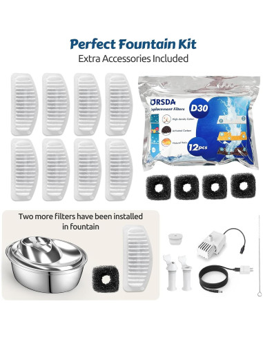 Fuente de Agua para Gatos ORSDA 2L Acero Inoxidable Automática