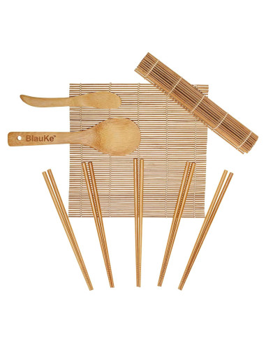 Kit de Hacer Sushi BlauKe - 2 Esteras de Bambú, Palillos y Accesorios