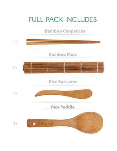 Kit de Hacer Sushi BlauKe - 2 Esteras de Bambú, Palillos y Accesorios
