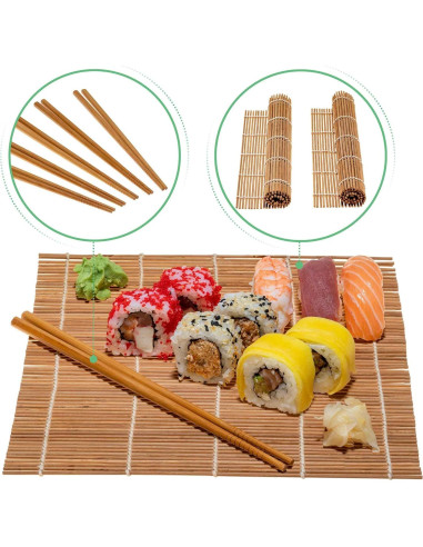 Kit de Hacer Sushi BlauKe - 2 Esteras de Bambú, Palillos y Accesorios