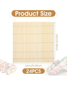 Kit de 24 Estera de Sushi de Bambú Antiadherente 24x24 cm 2