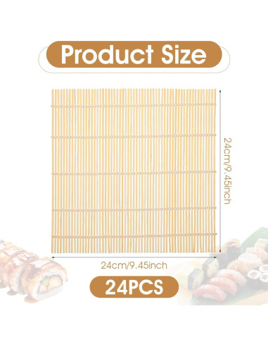 Kit de 24 Estera de Sushi de Bambú Antiadherente 24x24 cm