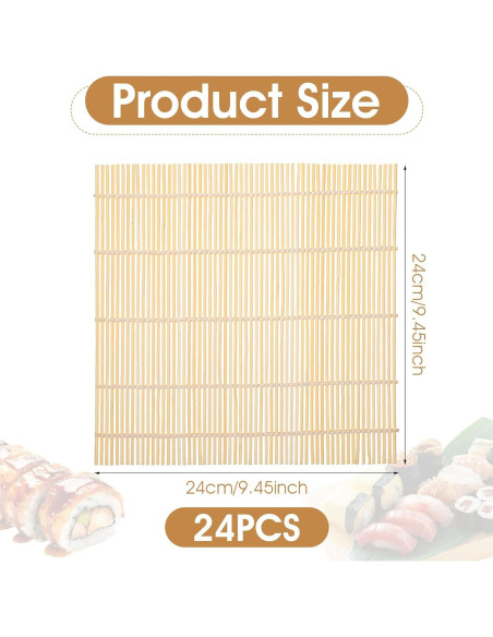 Kit de 24 Estera de Sushi de Bambú Antiadherente 24x24 cm