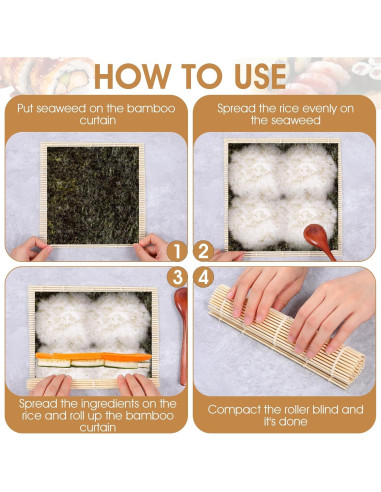 Kit de 24 Estera de Sushi de Bambú Antiadherente 24x24 cm