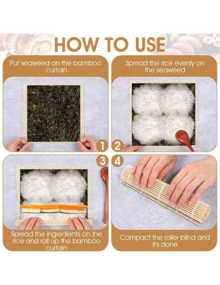 Kit de 24 Estera de Sushi de Bambú Antiadherente 24x24 cm