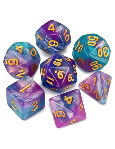 Conjunto de Dados Poliedricos CiaraQ 7 Piezas con Bolsa