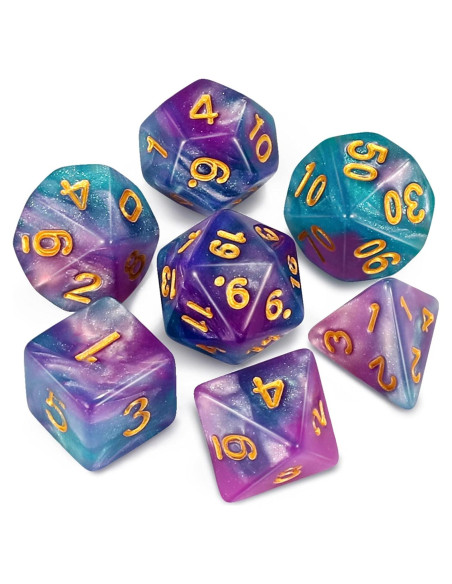 Conjunto de Dados Poliedricos CiaraQ 7 Piezas con Bolsa