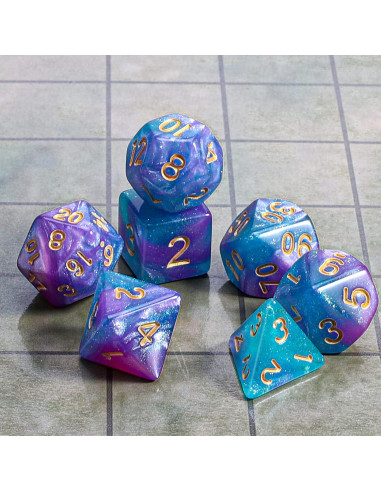 Conjunto de Dados Poliedricos CiaraQ 7 Piezas con Bolsa