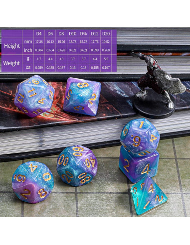 Conjunto de Dados Poliedricos CiaraQ 7 Piezas con Bolsa