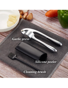 Prensa de Ajo de Acero Inoxidable Genérico con Pelador y Cepillo 2