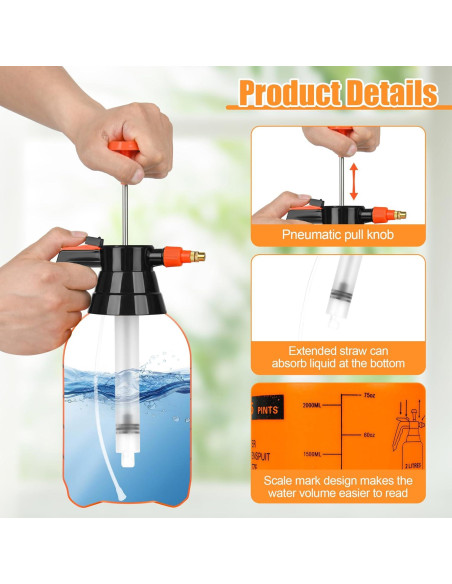 3 Pulverizadores de Mano TREEHAC 2L Naranja Ajustable