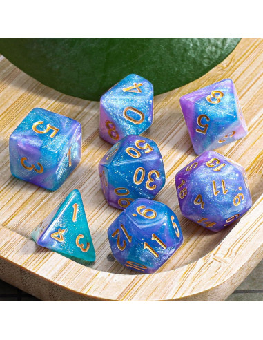 Conjunto de Dados Poliedricos CiaraQ 7 Piezas con Bolsa