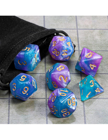 Conjunto de Dados Poliedricos CiaraQ 7 Piezas con Bolsa