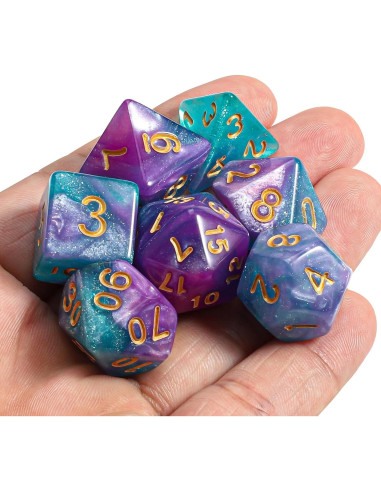 Conjunto de Dados Poliedricos CiaraQ 7 Piezas con Bolsa