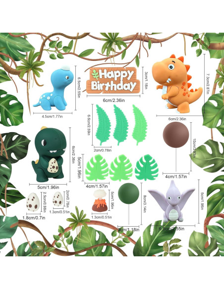 Adorno de Pastel de Dinosaurio 16 Piezas LACGO Fiesta Cumpleaños