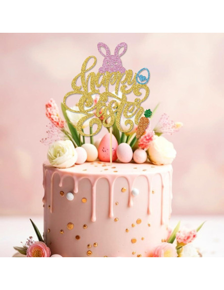 Adorno de Pastel Feliz Pascua UXYOKM 24.5x21cm Zanahoria Huevo